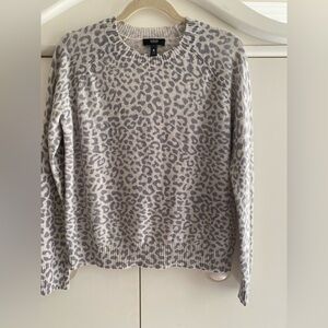 Aqua Cream and Gray Leopard Print Crew Neck Sweater